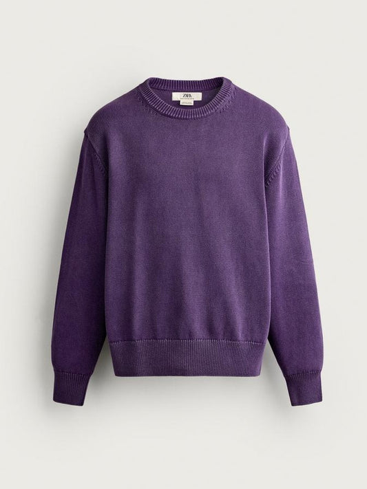 Zara Regular Fit Cotton Cardigan In Purple