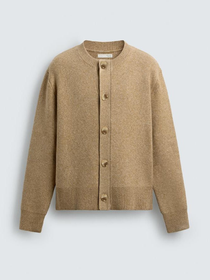 Zara Textured Relaxed Fit Cardigan In Beige
