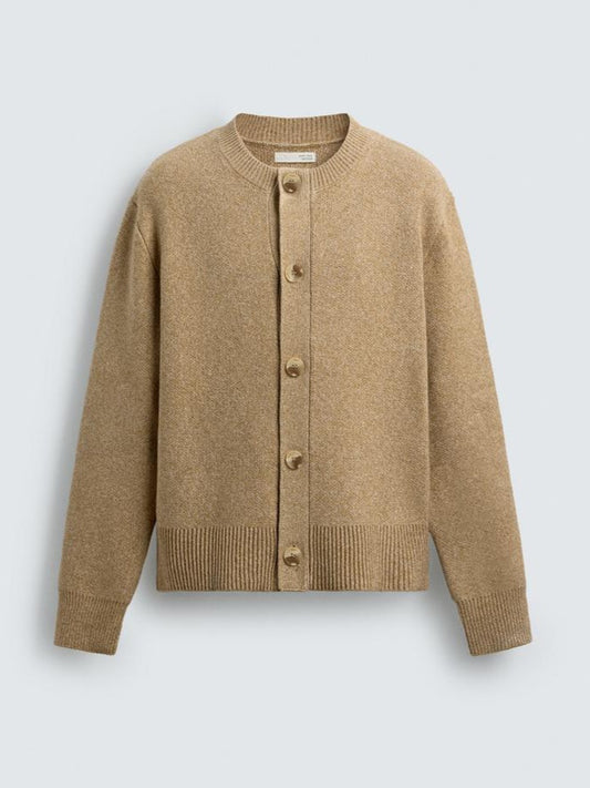 Zara Textured Relaxed Fit Cardigan In Beige