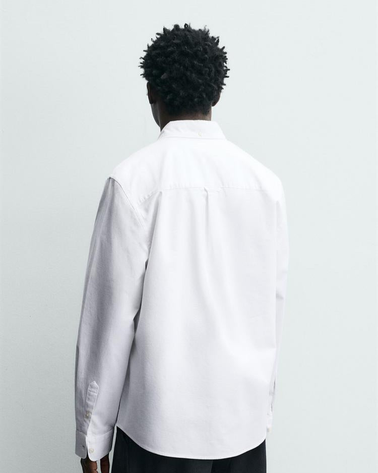 Zara White Textured Oxford Shirt