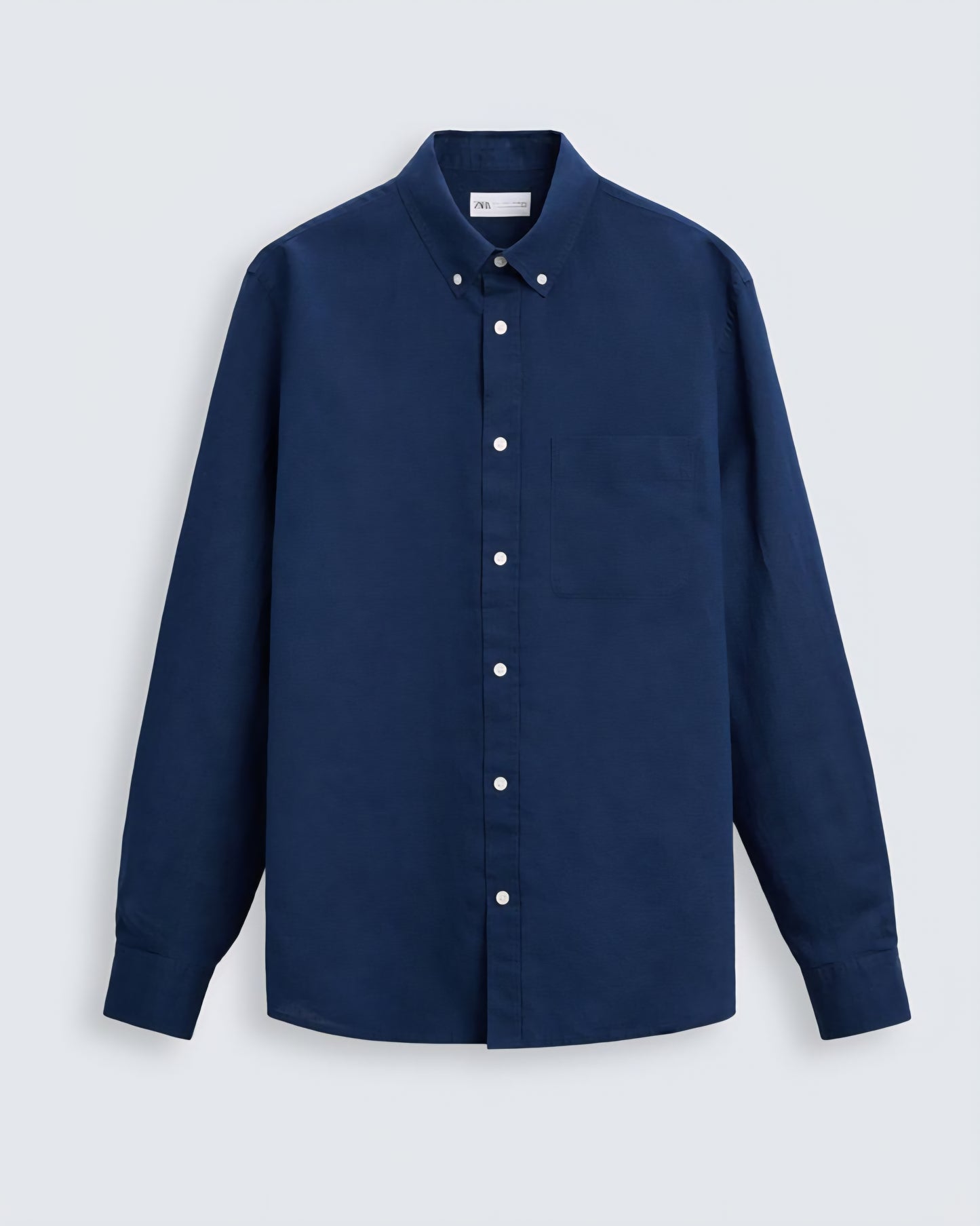 Zara Relaxed Fit Cotton-Linen Shirt in Blue