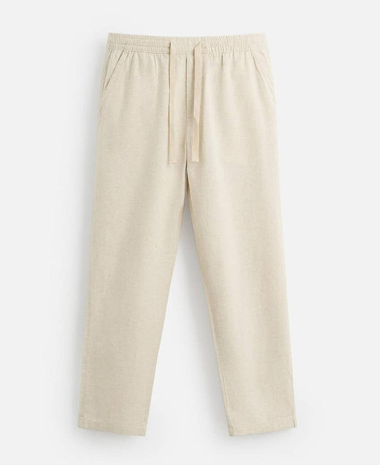 Zara Relaxed Fit Linen Trousers (Beige)