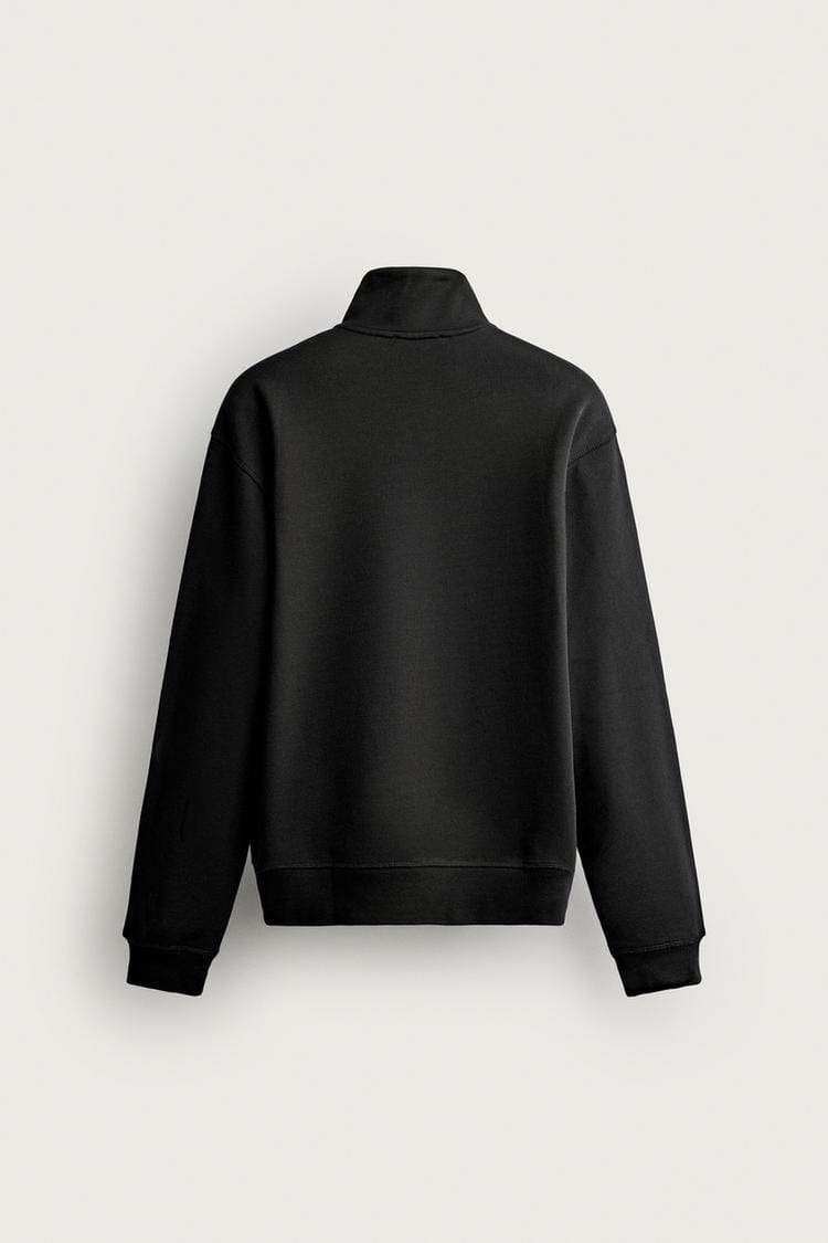 Zara Relaxed Fit Quater-Zip Sweatshirt  In Black