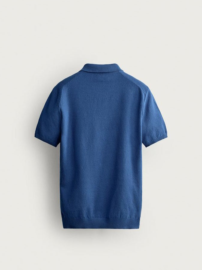 Zara Regular Fit Textured Knit Polo Shirt in Blue