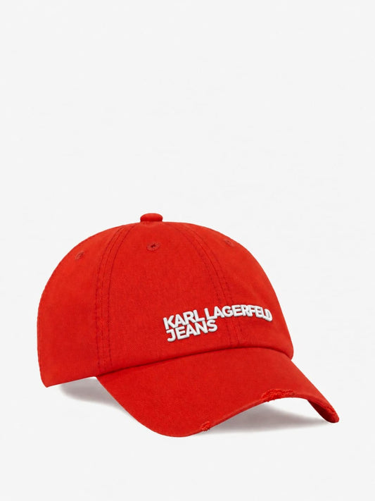 Karl Lagerfeld Distressed Cap in Red