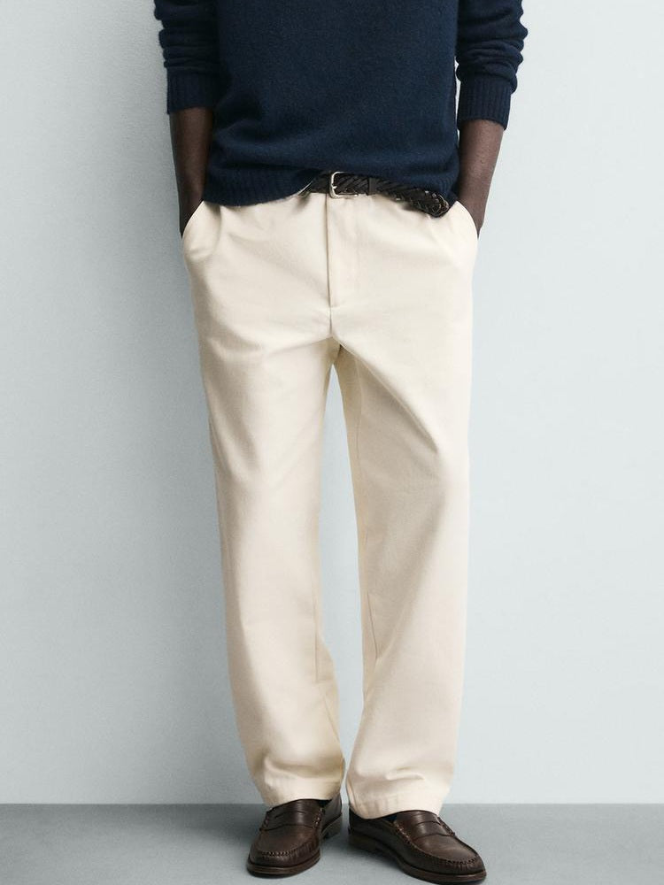 Zara Regular Fit Textured Pants in Beige