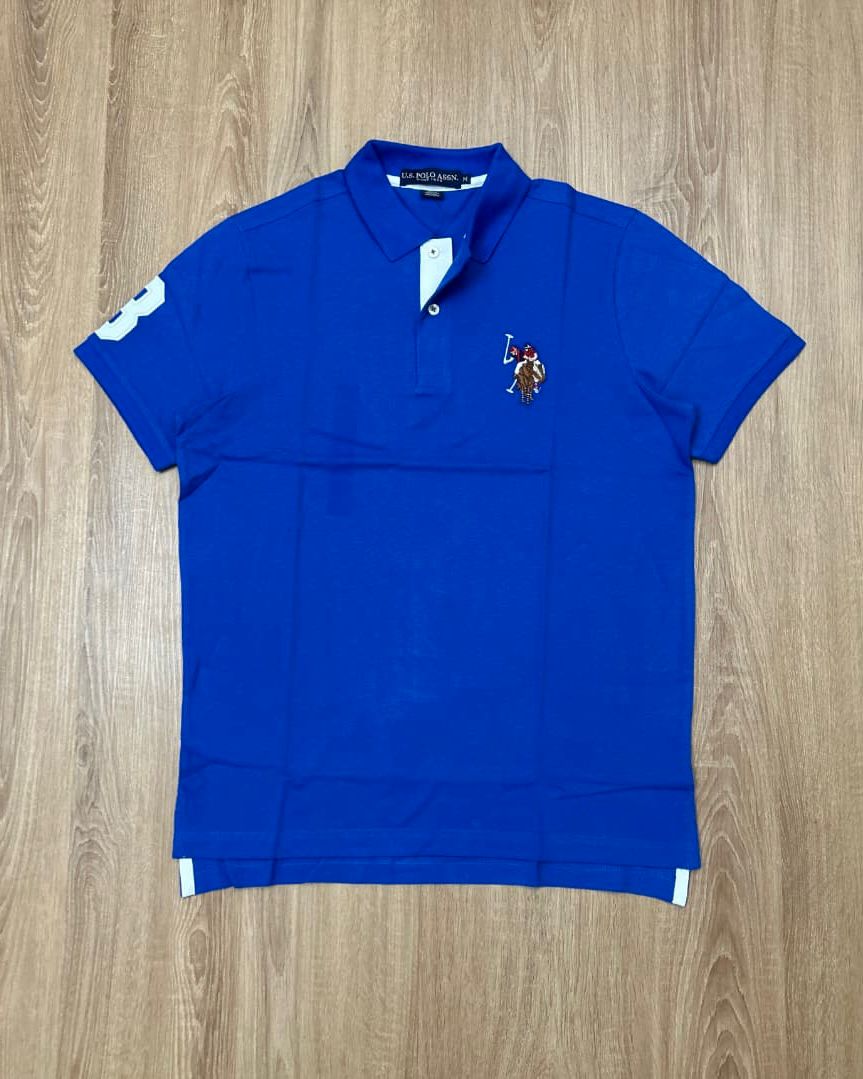 Regular Fit Pique Blue Big Logo Polo Shirt