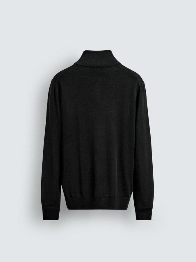 Zara Regular Fit Wool Quarter-Zip Jumper Sweater In Black