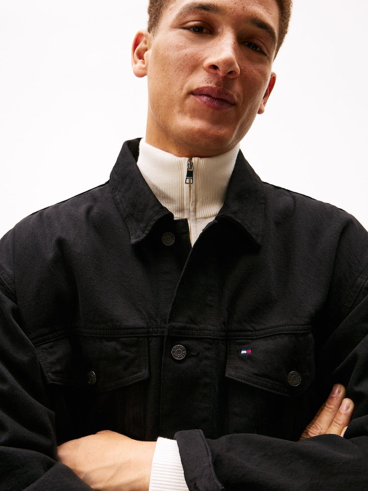 Men's Black Relaxed Washed Denim Jacket
